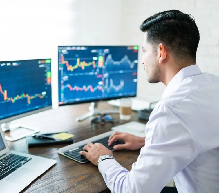 Un individu analyse des diagrammes sur son ordinateur